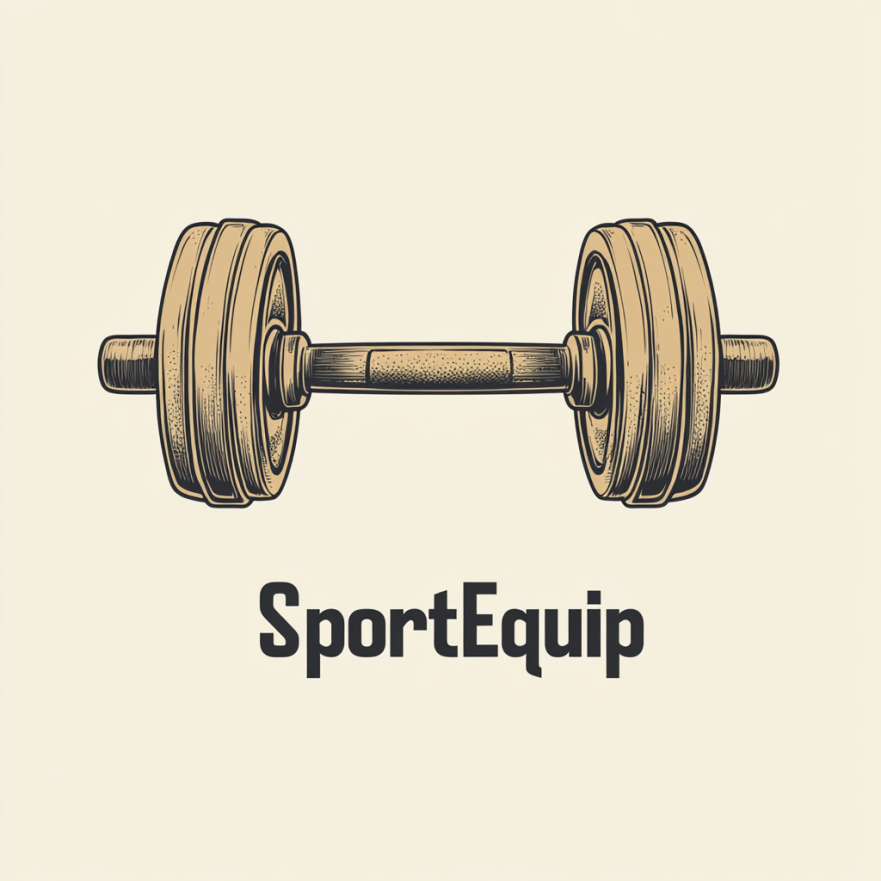 Логотип виробника спортивного обладнання зі стилізованим зображенням гантелі та текстом 'SportEquip'