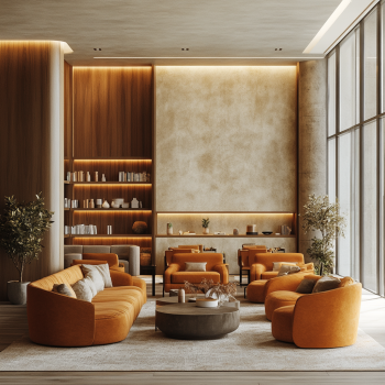 Затишна зона для відпочинку з комфортними меблями, де особи старшого віку спілкуються після тренування